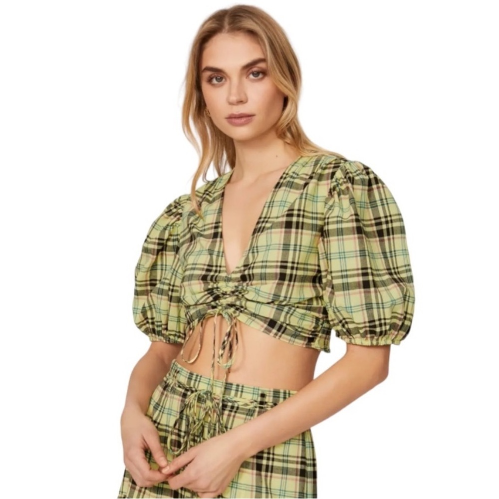 10 Crosby Derek Lam Bella Ruched Plaid Crop Top